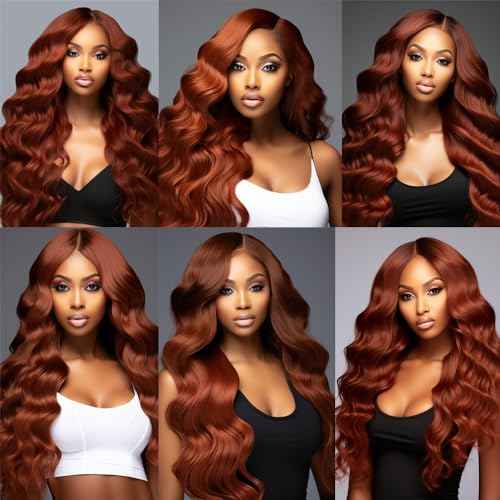 Auburn Human Hair Color 33 Reddish Brown Body Wave Bundles 30 32 34 inch Double Weft Brazilian Virgin Remy Hair Extensions Copper Red Silky Soft for Women