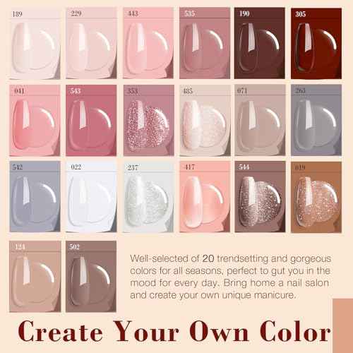AZUREBEAUTY 29 Pcs Dip Powder Nail Kit Starter, 20 Colors Summer Pastel Pink Red Orange Glitter Acrylic Dipping Powder Liquid Set with Base&Top Coat Activator French Nail Art Manicure DIY Salon Gifts