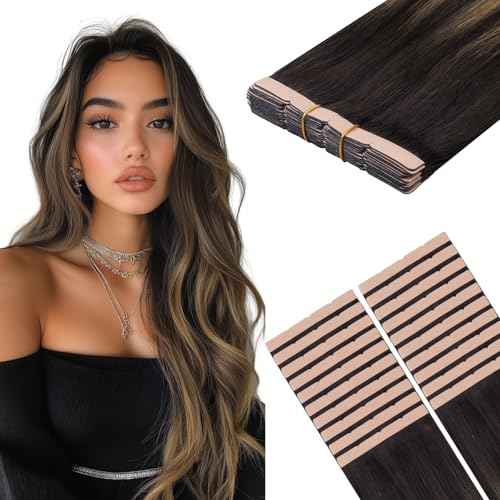 HOTBANANA Wide Tape in Hair Extensions Human Hair, DIY Cut Tape in weft hair extensions£¬20inch 100g 20pcs Balayage Dark Brown Mixed Chestnut Brown Straight Style