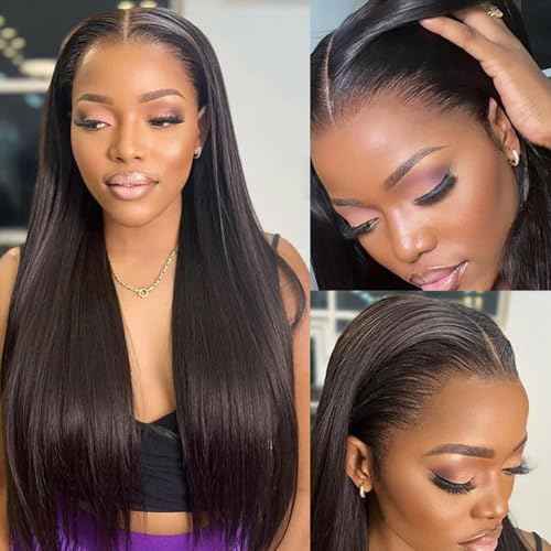 6x5 Wear and Go Glueless Wigs Human Hair Pre Plucked Pre Cut 200% Density HD Lace Straight Lace Front Wigs Human Hair Glueless Lace Front Wigs For Women 26 Inch