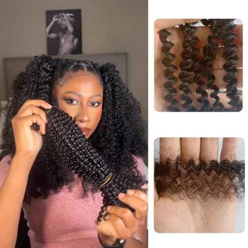 Afro Kinky Curly Springy Twist Double Drawn Bulk Human Hair Braiding Hair for Dreadlock Hair Pre-Separated Hair Extensions Natural Color 14Inch 200g