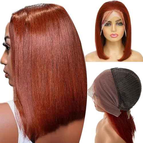 Reddish Brown Bob Wig Human Hair 13x6 HD Lace Front Wigs Human Hair Glueless Bob Wig Human Hair Pre Plucked with Baby Hair 180% Density 16 Inch