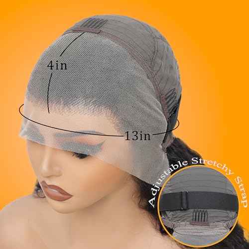 13x4 Deep Wave Lace Front Wigs Human Hair 200% Density Black Curly Human Hair Wig Long Natural Wigs for Black Women Transparent Lace Frontal Wig for Daily Wear 22 Inch