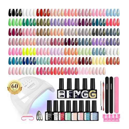 PHOENIXY 71 Pcs Gel Nail Polish Kit with U V Light, 55 Colours Gel Polish with 5 Pcs Base Top Coat Manicure Starter Nail Polish Set Christmas Gifts for Women ST9018