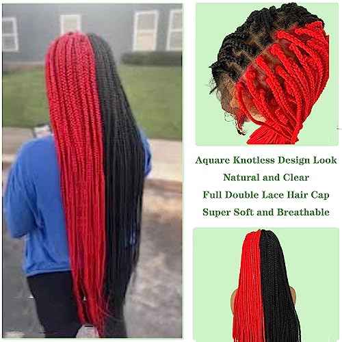 Braided Wigs for Black Women 9x6inch Double Lace Front Square Knotless Box Braid Wig Pre Plucked with Baby Hair Synthetic Hand Braiding Hair Wigs Cornrow Braids 36 Inch