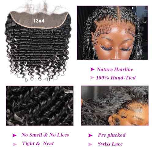 18 Inch Deep Wave Frontal 13x4 HD Transparent Lace Frontal 100% Raw Virgin Human Hair Free Part Lace Closure Natural Black Color