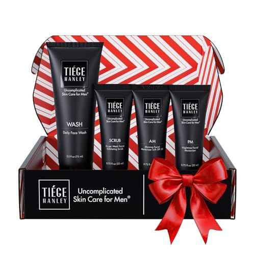 Tiege Hanley Skin Care Set for Men, Essential Routine, System Level 1, Daily Face Wash, Facial Scrub, Moisturizer With SPF, and Night Cream for Healthy, Hydrated Skin, Men¡¯s Skin Care, 4 Piece Kit