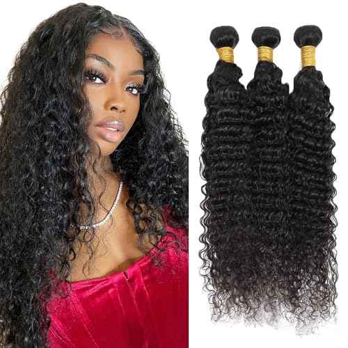 Deep Wave Human Hair Bundles Wet and Wavy Bundles Human Hair Deep Curly Bundle 20 22 24 inch Loose Wave Bundle #1B Color 150g