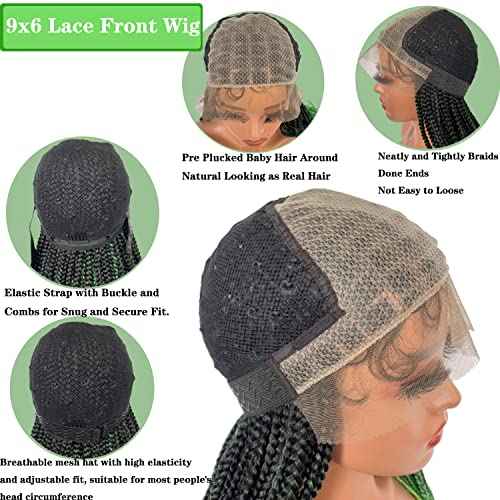 Braided Wigs for Black Women 9x6inch Double Lace Front Square Knotless Box Braid Wig Pre Plucked with Baby Hair Synthetic Hand Braiding Hair Wigs Cornrow Braids 36 Inch