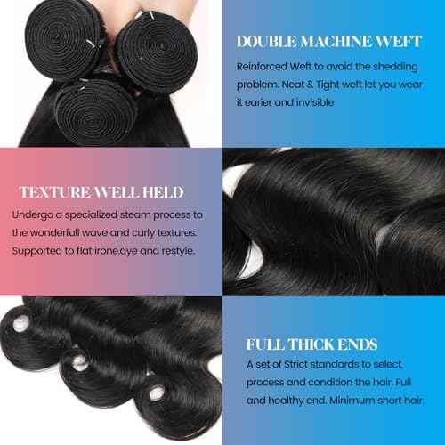 Human Hair Bundles Body Wave 20 22 24 Inch 100% Unprocessed Brazilian Virgin Hair 12A Double Weft Quick Weave Bundles Human Hair Extensions Natural Color