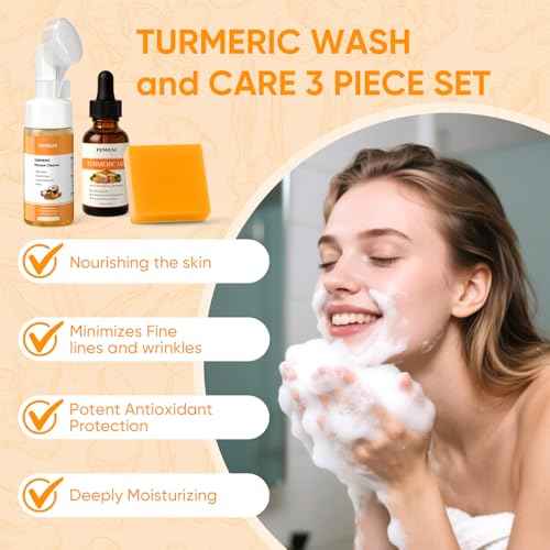 Turmeric Face Wash Set, Turmeric Facial Cleanser& Soap Bar & Oil for Face & Body Suit to All Skin Type, Protect Sensitive Skin Improve Skin Condition Soothing Irritation