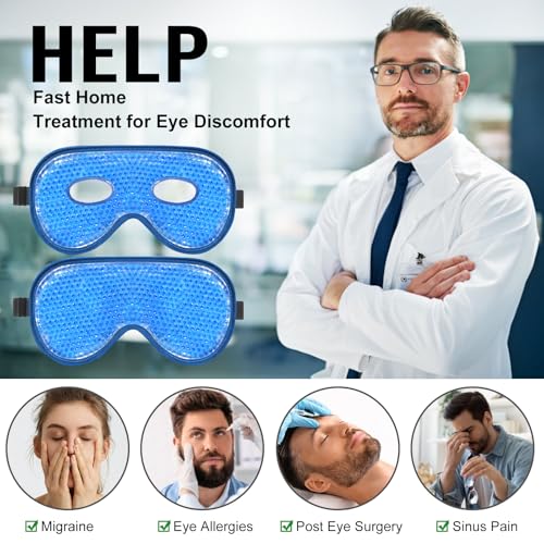 BeeVines Cooling Eye Mask, 2 Pack XL Jumbo Size Freezer Gel Eye Masks for Puffy Eyes Face, Ice Eye Mask, Cold & Warm Compress, Frozen Ice Pack for Post Eye Surgery & Allergies(Navy Blue)