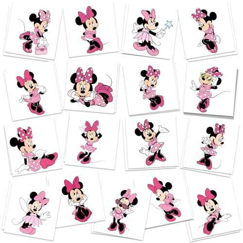 Minnie Birthday Party Supplies, 34Pcs Temporary Tattoos Party Favors, Removable Tattoo Stickers for Goody Bag Treat Bag Stuff for Mouse Birthday Party Decoration