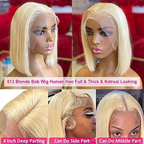 Flady 14 inch Blonde Bob Wig Human Hair 13x4 HD Lace Front Wigs Pre Plucked Hairline 180% Density Glueless Blunt Cut Straight Bob Wig
