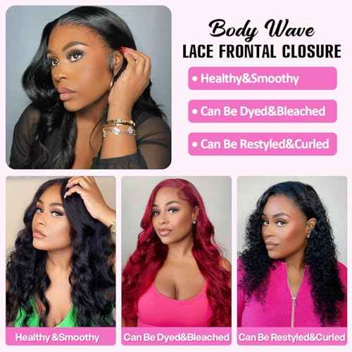 13x4 HD Lace Frontal Body Wave Human Hair 100% Unprocessed Brazilian Virgin Hair 150% Density Bleached Knots Free Part Natural Color Can Be Dyed & Curled 22 Inch