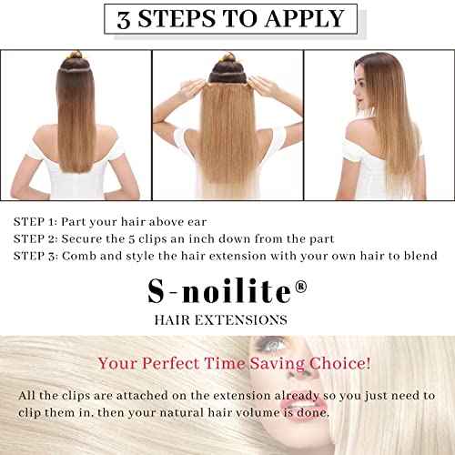 S-noilite One Piece Clip in Extensions Human Hair 5 Clips 3/4 Full Head Ash Blonde to Bleach Blonde Hair Extension for Women,One-Piece Design Clip on Hairpieces 20 Inch 95g