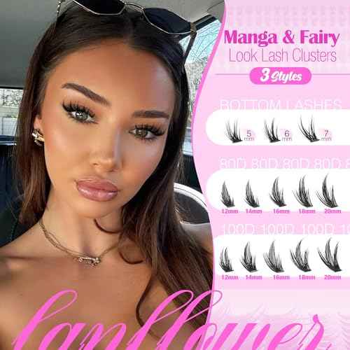 Spiky Lash Clusters Manga Eyelash Clusters D Curve Cluster Eyelash Extensions Wispy Cluster Lashes with Bottom Lashes 12-20mm Fairy Individual Lashes by Lanflower