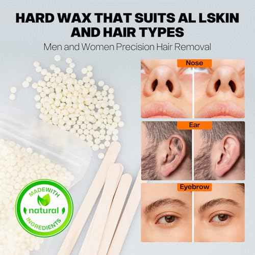 Ear Hair Removal Kit for Nose and Eyebrow | 100 g Wax, 30 Sticks | Nose Wax Kit for Men and Women | Includes Balm Wipes,Earplugs, Ear Protectors | Lasts up to 5 Weeks | No Microwave Needed