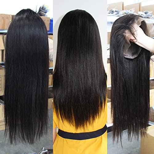 Subella 13x5inch HD Transparent Lace Front Wigs Human Hair Pre Plucked Hairline with Baby Hair 220% Density 12A Straight HD Lace Frontal Wig for Black Women (16inch)