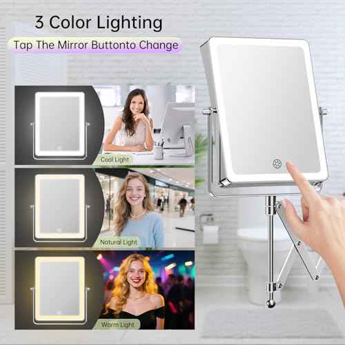 FASCINATE 5000mAh Rechargeable Wall Mounted Makeup Mirror with Lights, 8.7 Inch Double Sided Touch Switch 1X 30X Magnifying Bathroom Mirror, 3 Color Lights Dimmable Extended Arm 360¡ÆRotation (Chrome)