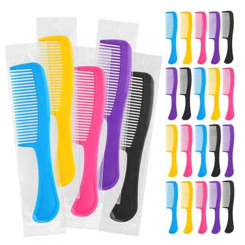 50 pcs Combs In Bulk Individually Wrapped, Colorful Hair Combs, Bulk Combs For Homeless Individually Wrapped For Women,Kids,Hotel,Airbnb,Shelter,Homeless(black,yellow,pink,blue,purple)