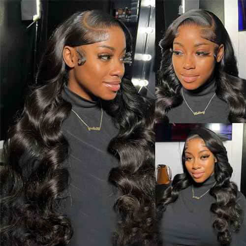 28 Inch Body Wave Lace Front Wigs Human Hair Pre Plucked 200 Density 13x4 HD Lace Front Wigs with Baby Hair Frontal Wigs Human Hair for Women Natural Black