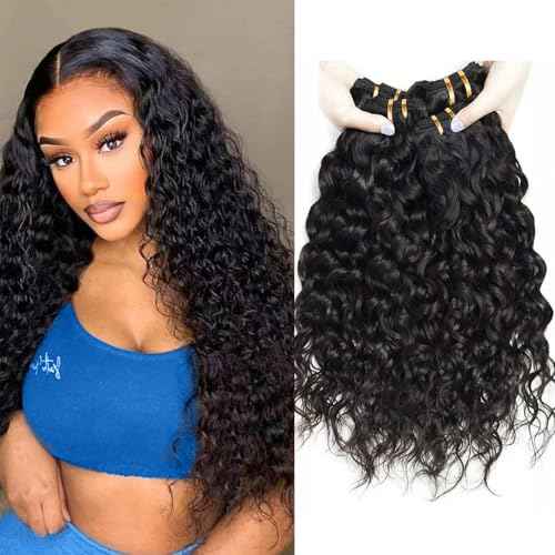Water Wave Human Hair Bundles 12 14 16 Inch, Curly Bundles Human Hair Wet and Wavy, Short Soft Brazilian Weave Extensions for Black Women, 285g-300g