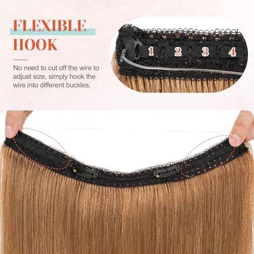 Benehair Miracle Wire Extension for Women Real Human Hair Hairpieces with Invisible Secret Fish Line Adjustable Wire Replacement Light Brown Hair Extension 20inch for Thinning Hair #6