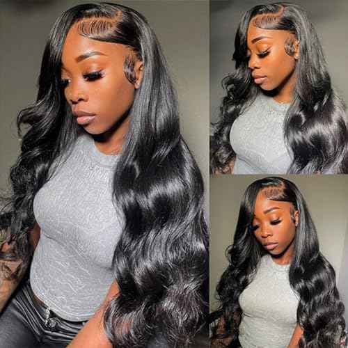 360 Transparent Lace Body Wave Wig Remy Human Hair Updo Pre Plucked Glueless Frontal Wigs Hair Extrenstion with Baby Hair (20inch, 360 Natural color)