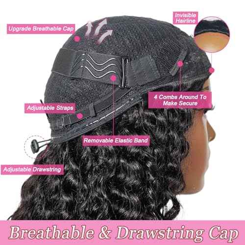 Curly Half Wig Human Hair 180% Density Deep Wave Glueless Wigs Upgrade 3 In 1 Wigs Beginner Friendly Seamless Flip Over Drawstring Curly Wig Ready to Go Headband Wig Natural Black Color 18 Inch