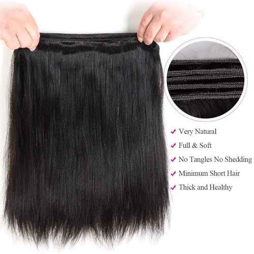 Straight Bundles Human Hair 24 24 24 Inch Human Hair Bundle Brazilian Straight Weave Bundles 100% Unprocessed Virgin Human Hair Extension for Women Natural Color