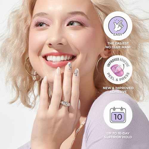 KISS imPRESS No Glue Mani Press On Nails, Design, 'Wild Venus', Pink, Medium Size, Almond Shape, Includes 30 Nails, Prep Pad, Instructions Sheet, 1 Manicure Stick, 1 Mini File