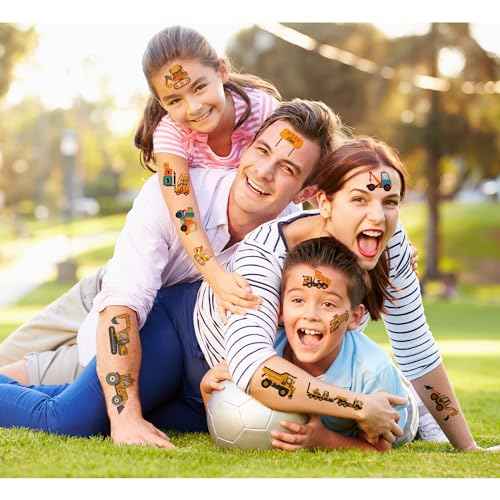 Cars and Trucks Temporary Tattoo for kids - 10 Sheets Cars Construction Tractor Temporary for Girls Boy Body Arm Shoulder Cute Tattoos Stickers, Birthday Party Supplies Gifts for Kids