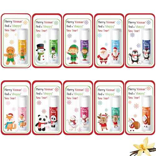 10 Pack Christmas Lip Balms Bulk Christmas Party Gifts Favors Stocking Stuffers Holiday Lip Balms Employee Staff Team Appreciation Gifts Thank You for Teacher Coworkers (Cute)