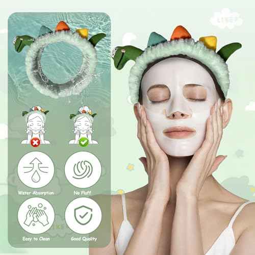 Funny Dinosaur Headband Cute Animal Cat Duck Frog Dinosaur Snail Kawaii Spa Headband Hair Accessories for Washing Face Shower Sports Beauty Skincare (Style 19)