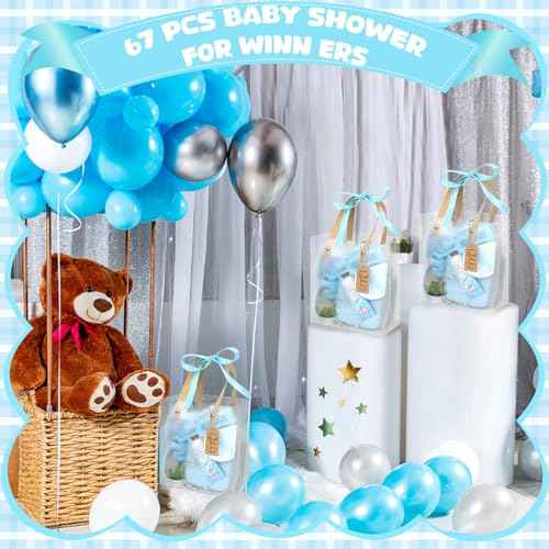 Baby Shower Prizes for Winners Gifts Headband Hair Brush Jewelry Box Plants Candles Bracelet Hand Cream Compact Powder Puff Hair Claw ribbon Gift Bag Beaded Necklace Bridal Shower(6 Sets-Blue)