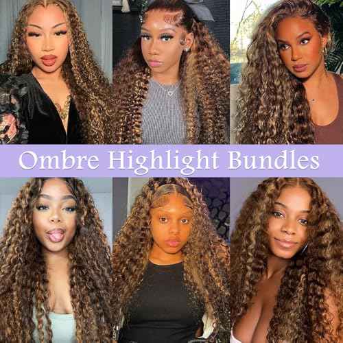 P4/30 Bundles Ombre Brown Bundles Highlight Human Hair Bundle Brown Deep Wave Bundle 14 16 18 inch Double Weft 300g