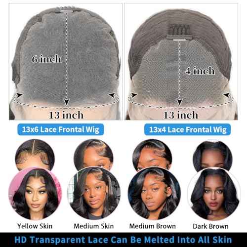 13x6 Lace Front Wigs Human Hair 200% Density HD Transparent Body Wave Lace Front Wigs Human Hair for Women Pre Plucked with Babyhair Natural Black 22Inch