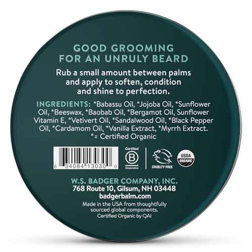 Badger - Organic Leave-In Beard Conditioner, Facial Hair Styling Balm, Non-Greasy Moisturizer and Treatment for Beards and Mustaches - 2 oz, 2 Pack