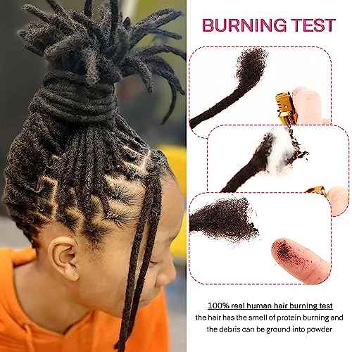 100% Loc Extensions Human Hair, 8Inch 0.8cm 60 Strands Handmade Dreadlock Extensions for Men Women Kids (#Natural Black)