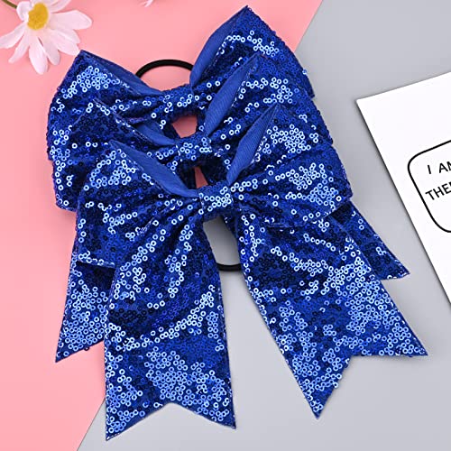 12 PCS 8" Large Glitter Cheer Bows Blue Girl Hair Bows Sparkly Cheerleading Softball Team Bow Hair Accessories for cheerleaders football Competition Sports