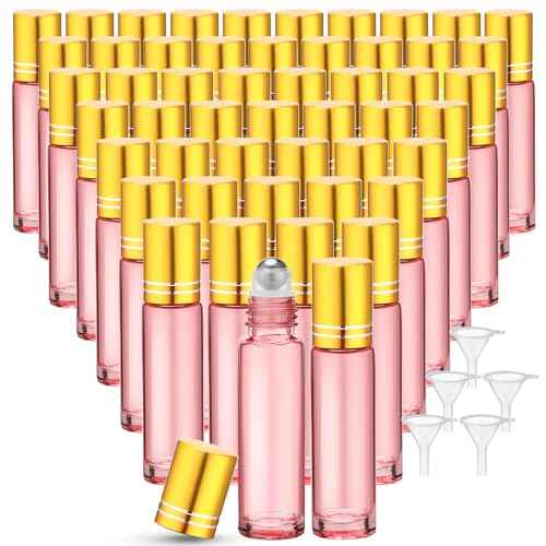 Sumind 150 Pcs Essential Oil Roller Bottles 10 ml Glass Empty Roll on Bottles with Stainless Steel Balls Leak Proof with 5 Funnel for Travel Essential Oil(Pink)