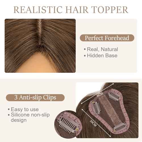Rich Choices Hair Toppers for Women Real Human Hair 150% Density Clip in Silk Base No Bangs 100% Human Remy Toppper Realistic Scalp Pieces for Women with Thinning Crown 8 Inch #2R Chocolate Brown