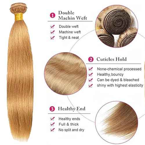 #27 Honey Blonde Bundle Human Hair Blonde Human Hair Bundles Straight 1 Bundle Color 27 12 Inch Blonde 100G/PC Unprocessed Brazilian Virgin Double Weft Hair Extension