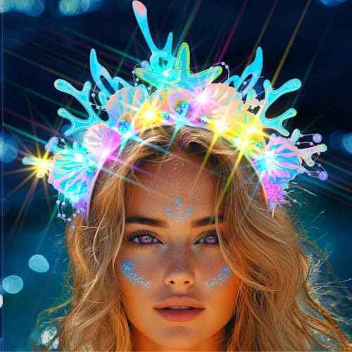JAKAWIN Light Up Mermaid Costume Headband Ocean Hair Accessories for Women