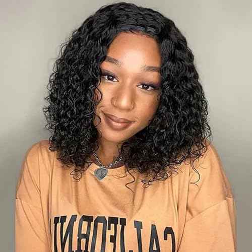 Half Wig Human Hair Deep Wave 3 In 1 Drawstring Seamless Filp Over Curly Half Wig 200% Density Wear and Go Glueless Half Wigs for Black Women Natural Color 12 Inch