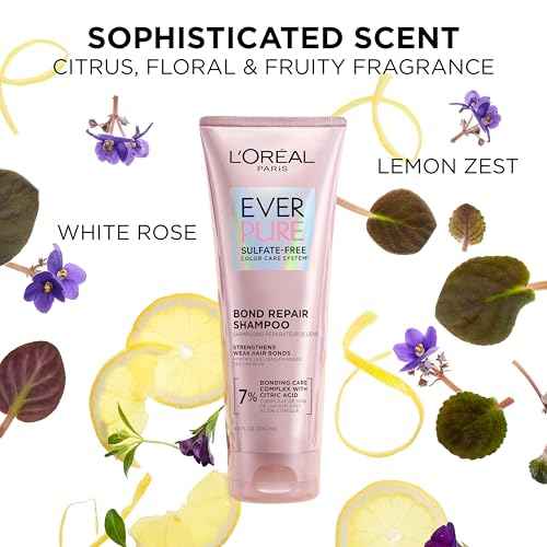 L'OREAL PARIS Bond Repair Sulfate Free Shampoo for Damaged Hair, Strengthening Hair Care with Citric Acid, Repairs Weak Hair Bonds, EverPure, 23 Fl Oz