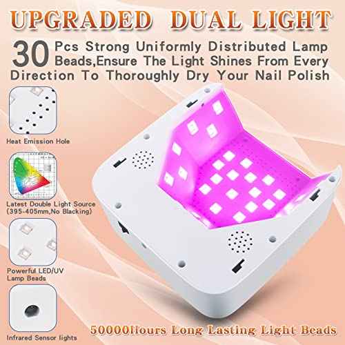 Rechargeable UV LED Nail Lamp,72W Cordless UV Light for Nails with Removable Bottom,Professional Curing Lamp for Gel Nails with 30 Beads,5 Timer Setting Nail Light and LED Touch Screen Gel Nail Dryer