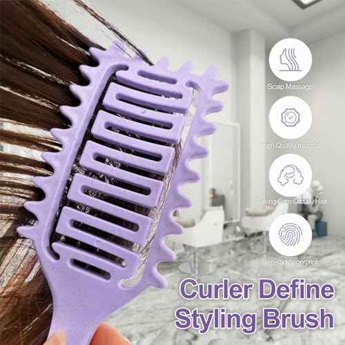 Curl Defining Brush, Vented Curly Hair Brush Defining for Shaping and Defining Curly Hair for Women and Men (Purple)