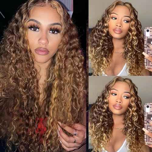 NVL Lace Front Wigs Human Pre Plucked with Baby Hair 200 Density 13x4 HD Transparent Straight Lace Front Wigs for Women Human Hair Glueless (4/27 highlight deep wave lace front wig, 24 Inch)